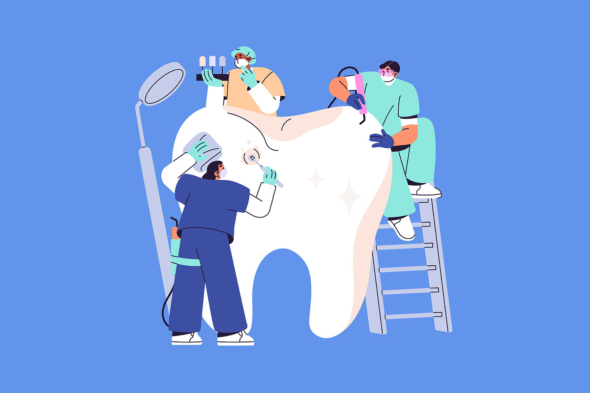 Dentists with teeth set + banners, a Healthcare Illustration by PaperTrident (Photo 3 of 6)