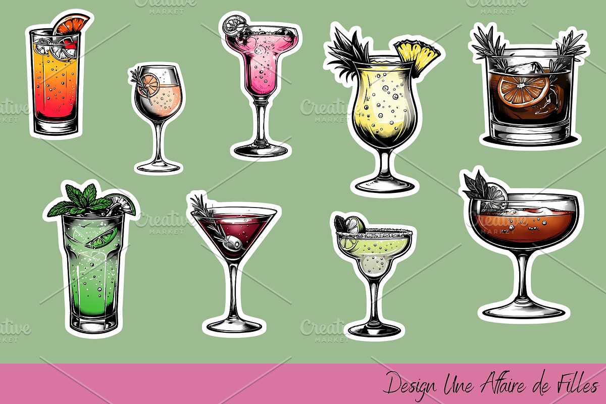 VINTAGE CARTOON COCKTAILS STICKERS, a Food Illustration by Une Affaire de Filles (Photo 4 of 6)