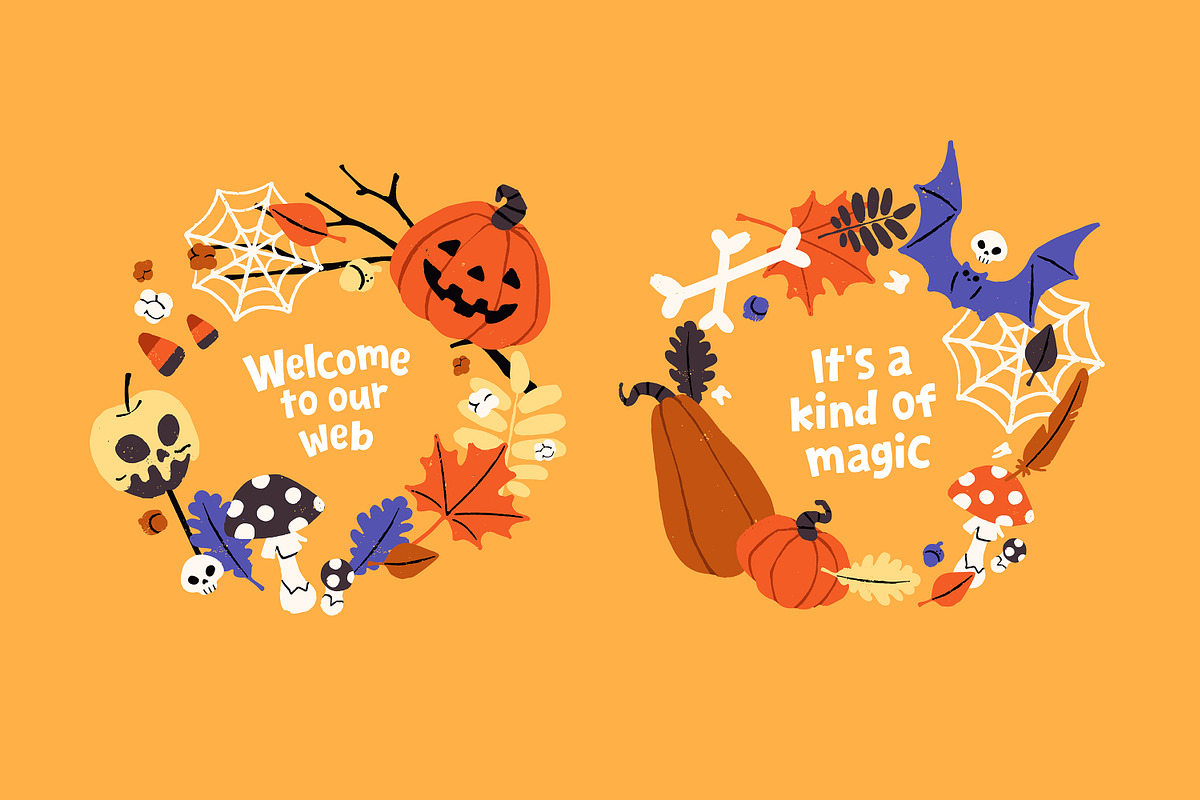 Spooky Halloween wreaths designs set, a Seasonal Illustration by PaperTrident (Photo 2 of 16)