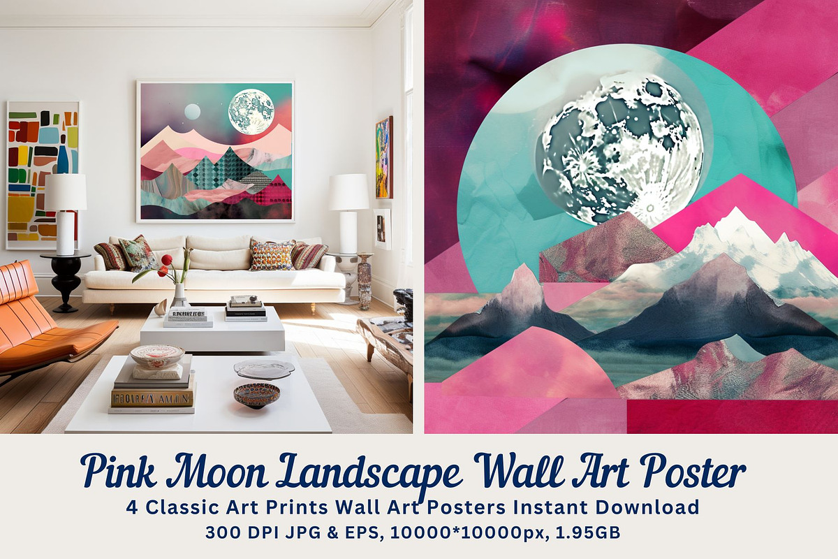 4 Pink Landscape Moon Wall Art, a Decorative Illustration by ARTOZEN DIGITAL (Photo 1 of 8)