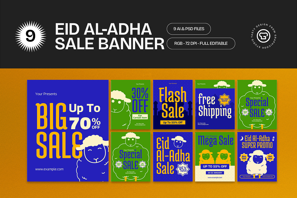 Green Blue Eid Al-Adha Sale Banner, a Social Media Template by graphicook (Photo 1 of 4)