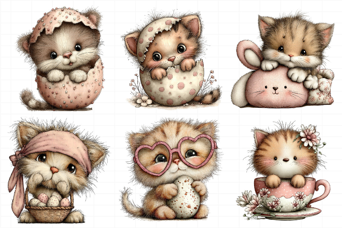Whimsical Easter Cats Clipart, an Illustration by Daily.Designs (Photo 4 of 8)