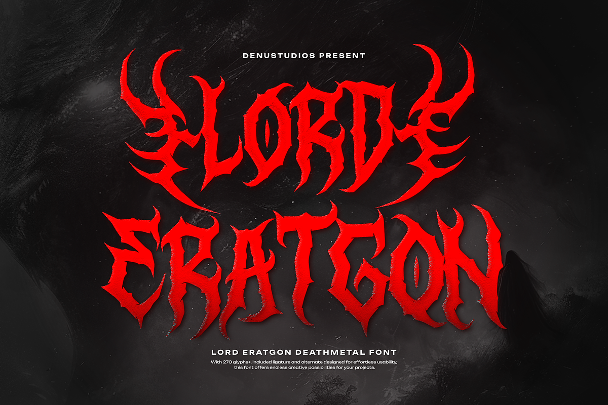 Lord Eratgon | Death Metal Font, a Blackletter Font by Denustudios (Photo 1 of 12)