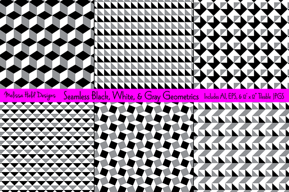 Seamless Black White Gray Geometrics preview 6