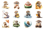 Summer Playful Otter Pups Clipart, an Illustration by Dream Creation (Thumbnail 3 of 6)