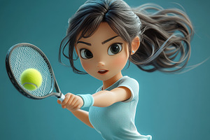 Female cartoon character playing ten, a Photo by Tanuart