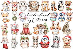 Kawaii Vintage Christmas Animals Png, an Illustration by Creative Art