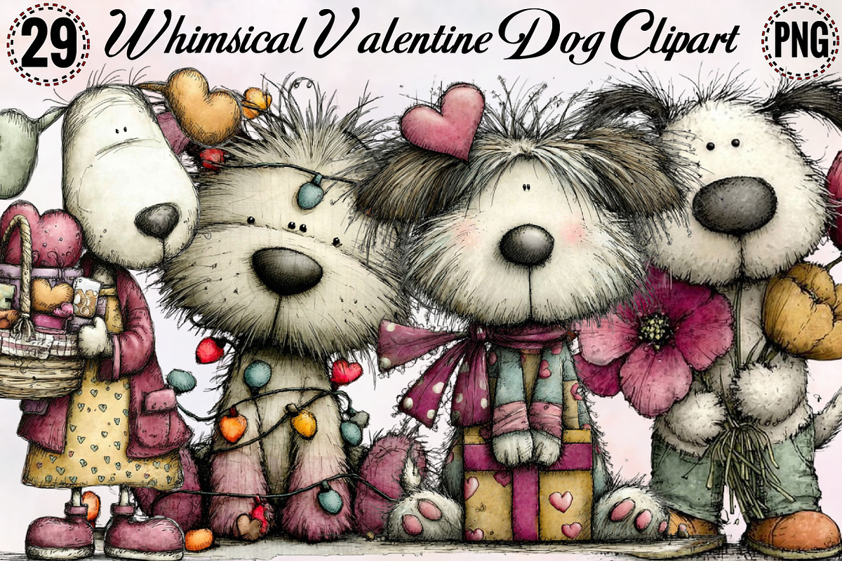 Whimsical Valentine Dog Clipart Bun, an Illustration by SVGArt (Photo 1 of 8)