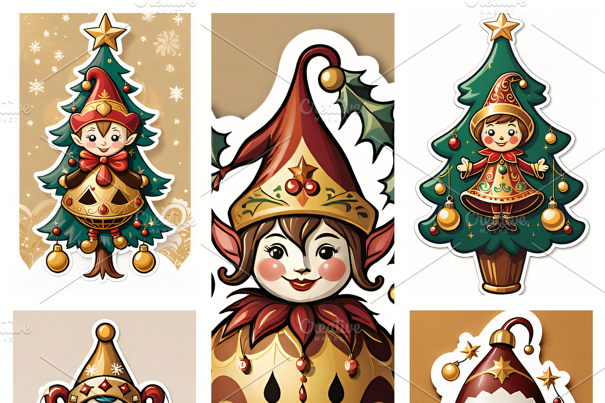 Festive Elf & Tree Sticker Pack, an Illustration by ETARA by Mea Hau (Photo 1 of 6)
