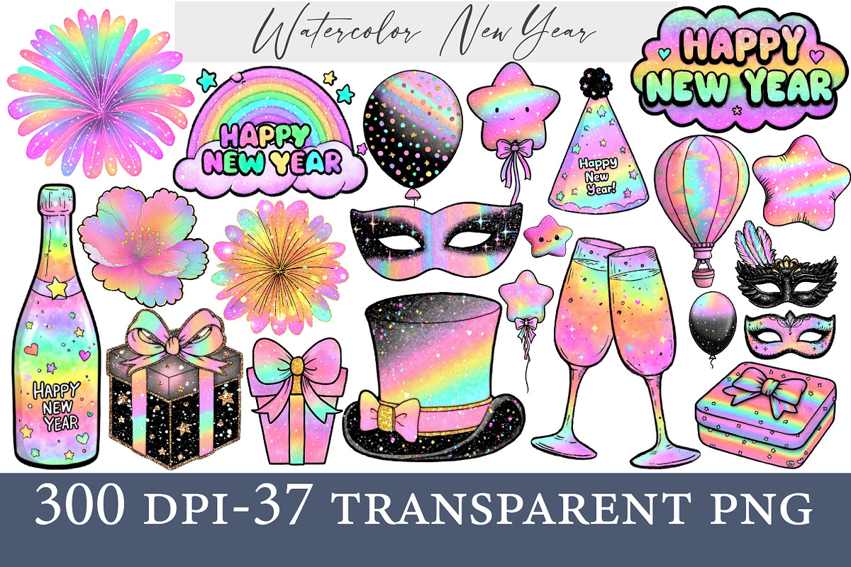 Watercolor New year clipart, an Illustration by Designworld (Photo 1 of 6)