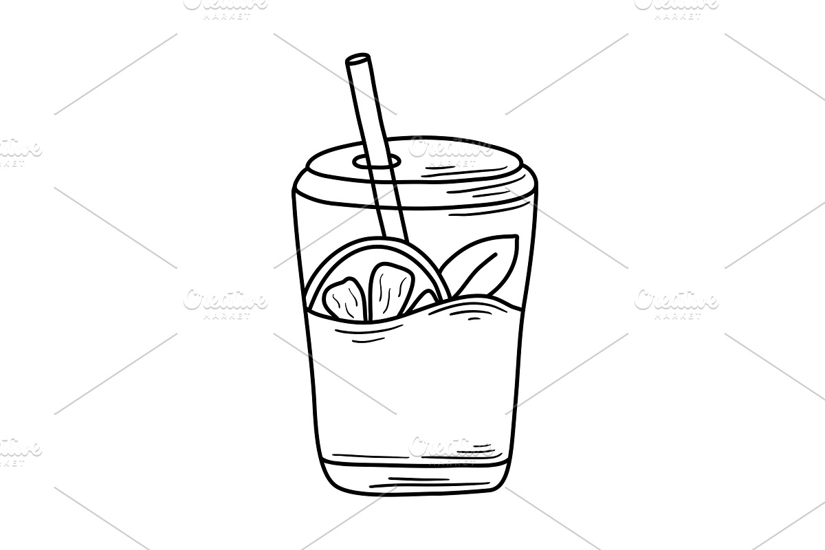 Refreshing drink to go, doodle, a Food Illustration by Tati_Kli