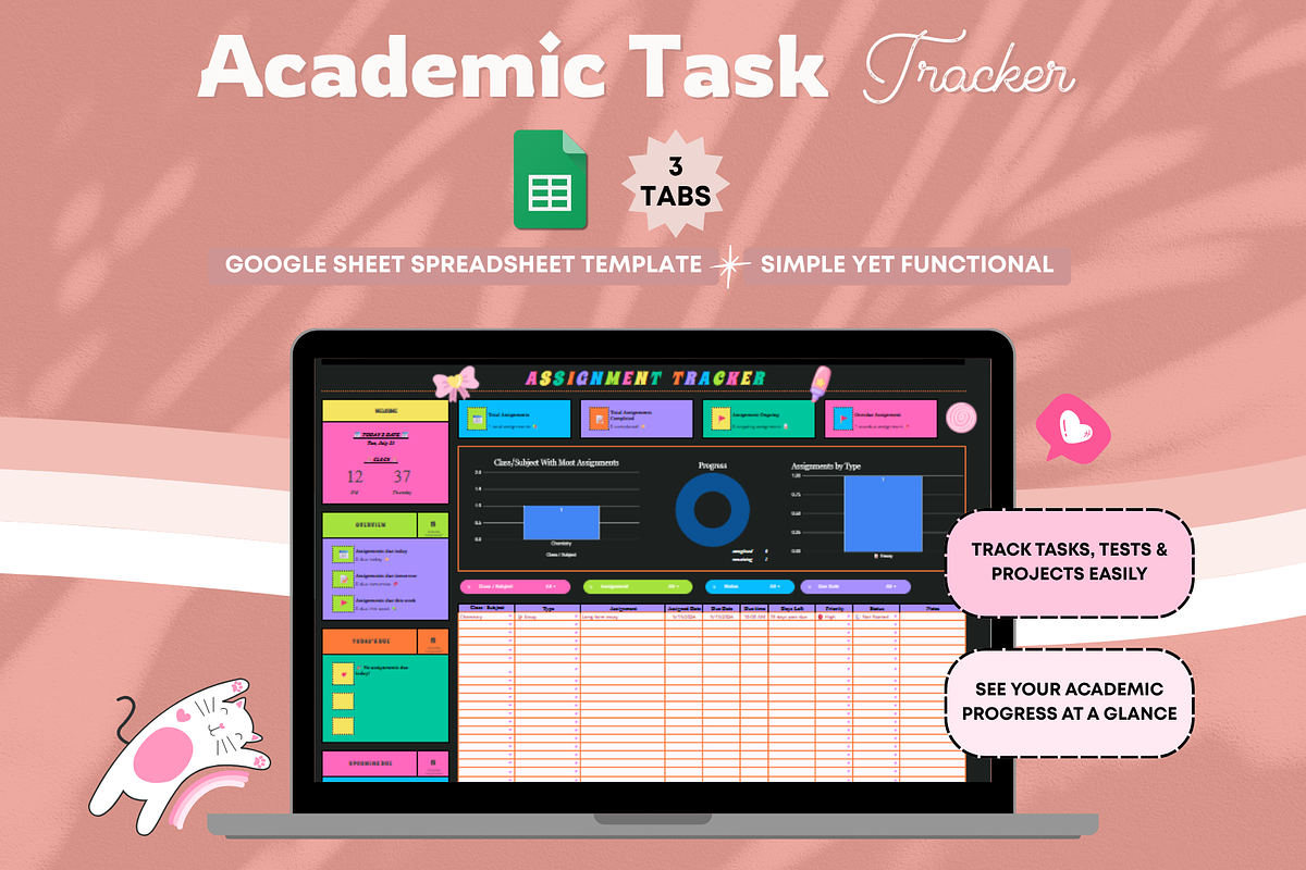 Academic Task Tracker Spreadsheet, a Stationery Template by bellaROSEworkshop (Photo 3 of 6)