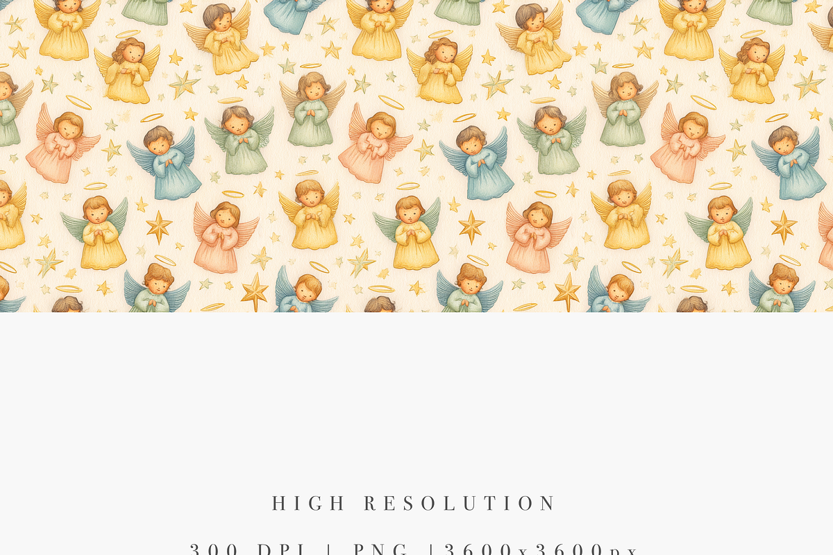 Seamless Angel Christmas Pattern, an Illustration by Pati Charm Studio (Photo 3 of 7)