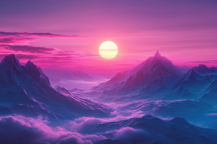 Stunning sunset over mountains with, a Photo by Iftikhar Alam