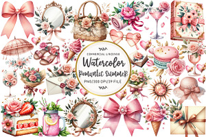 Watercolor Romantic Summer Clipart, an Illustration by OK Design
