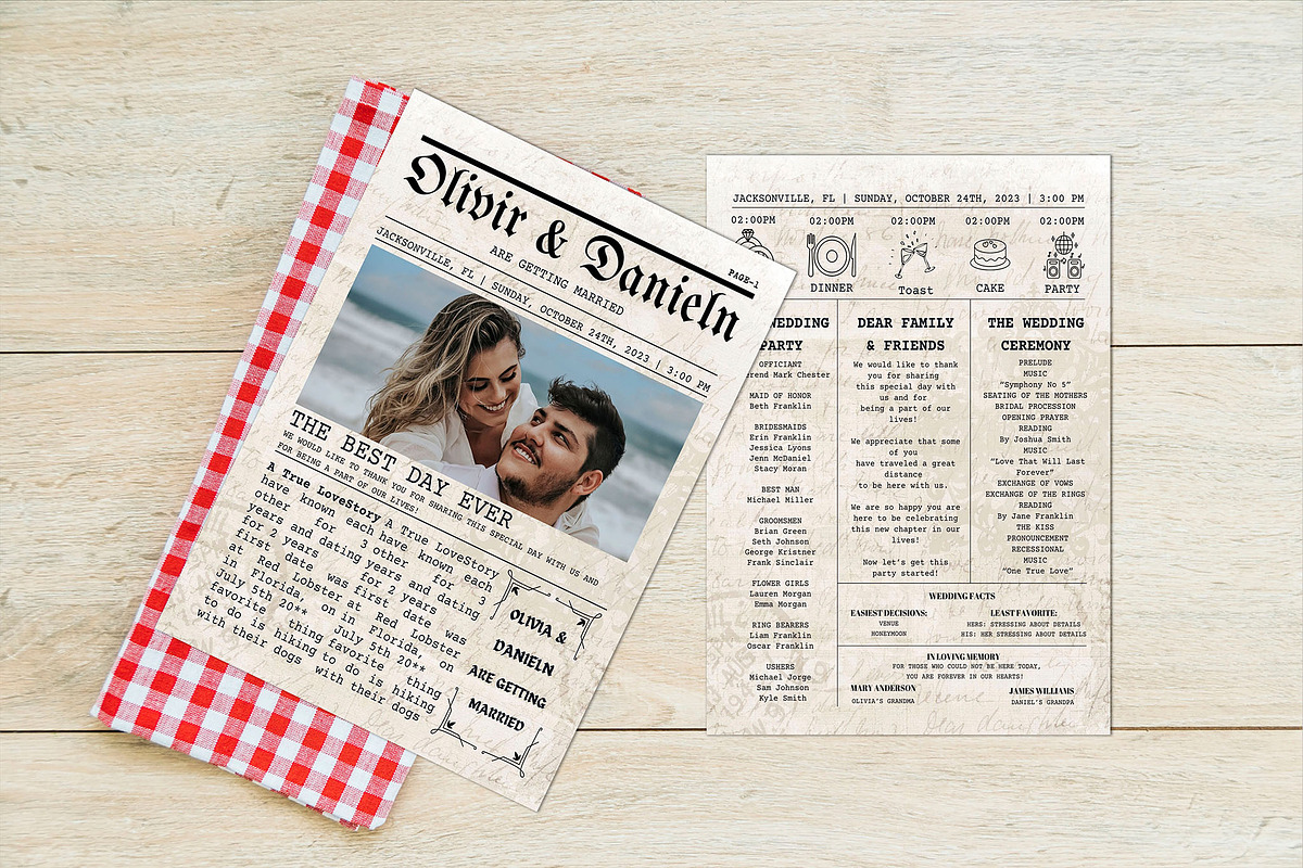 Newspaper Wedding Program invitation, a Flyer Template by iloveTemplate (Photo 1 of 2)