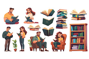 people reading books cartoon. man, an Object Illustration by Stock-Smart-Start