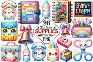 School Clipart Set, School Supplies, an Illustration by RobertsArt