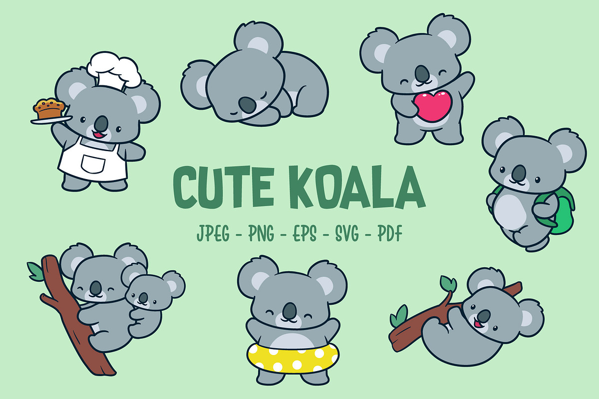 Cute Koala Clipart Set, an Animal Illustration by Rafiart26 (Photo 1 of 2)