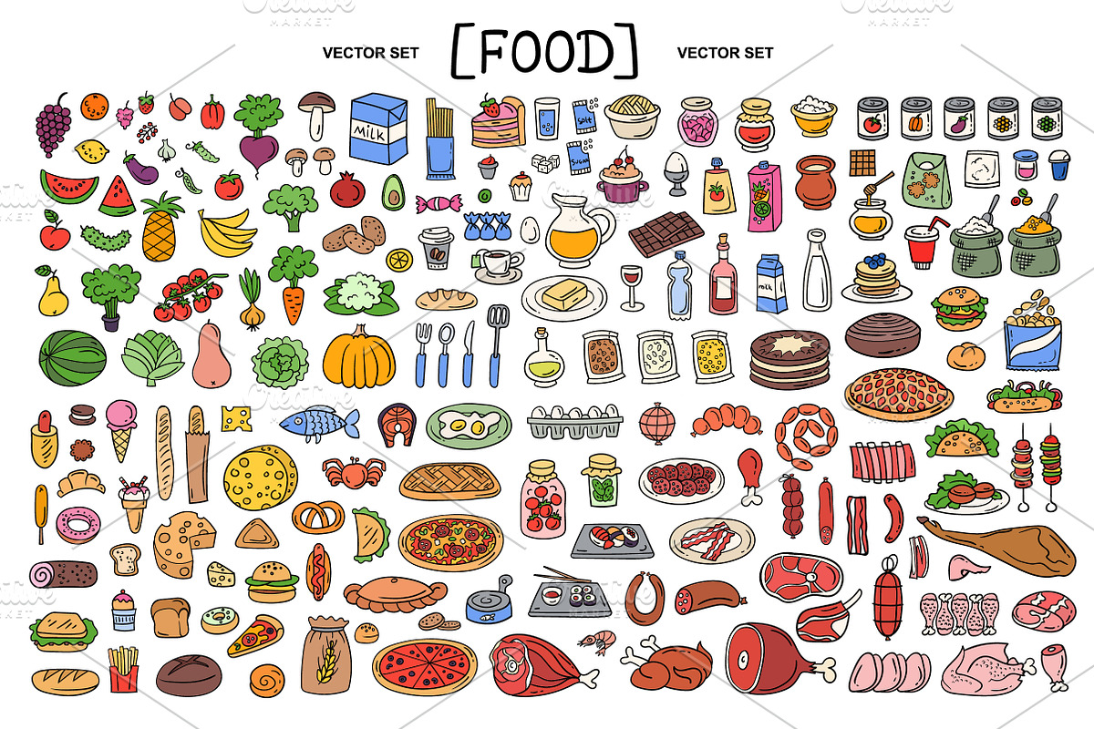 Vector hand drawn set with food, an Object Graphic by Olga Chuklay (Photo 1 of 2)