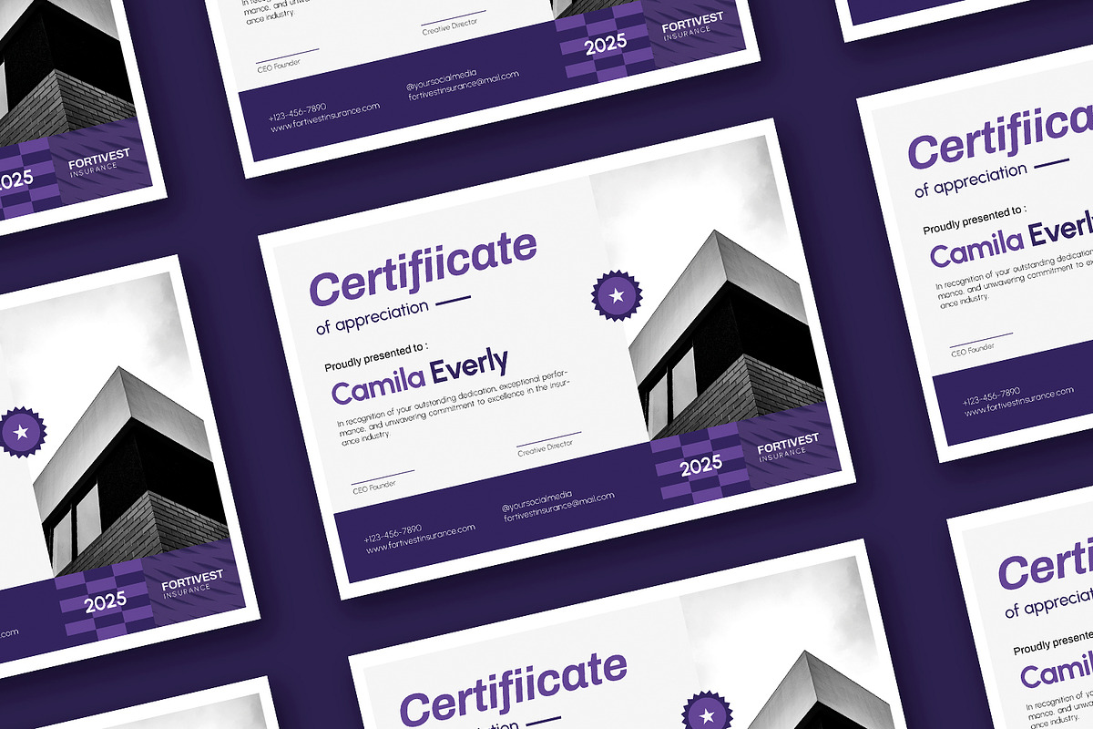 Fortivest Insurance - Certificate, a Print Template by Esensifiksi.studio (Photo 2 of 3)