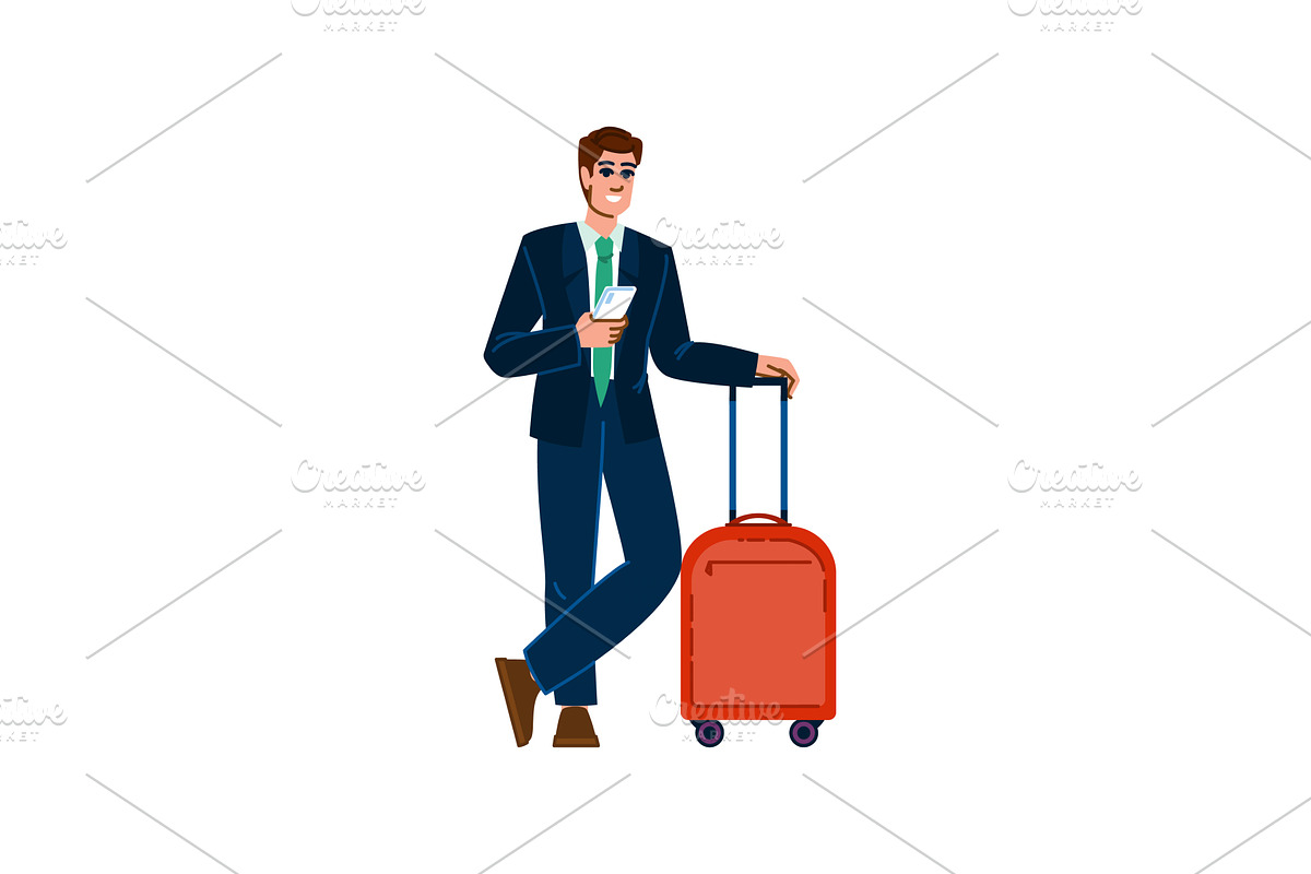 Businessman waiting at airport with, a Transportation Illustration by pikepicture