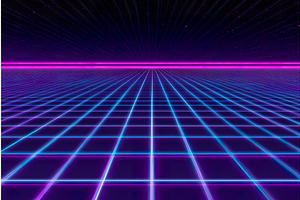 Retro futuristic neon grid with, an Illustration by Lermont51