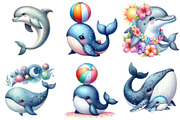 Cute Whale and Dolphin Clipart, an Illustration by Pixels.Craft (Thumbnail 7 of 9)