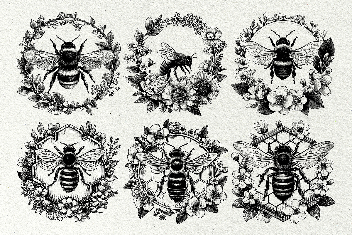 Vintage Honey Bee Illustrations, a Food Illustration by DENIDigitalArtSudio (Photo 3 of 5)