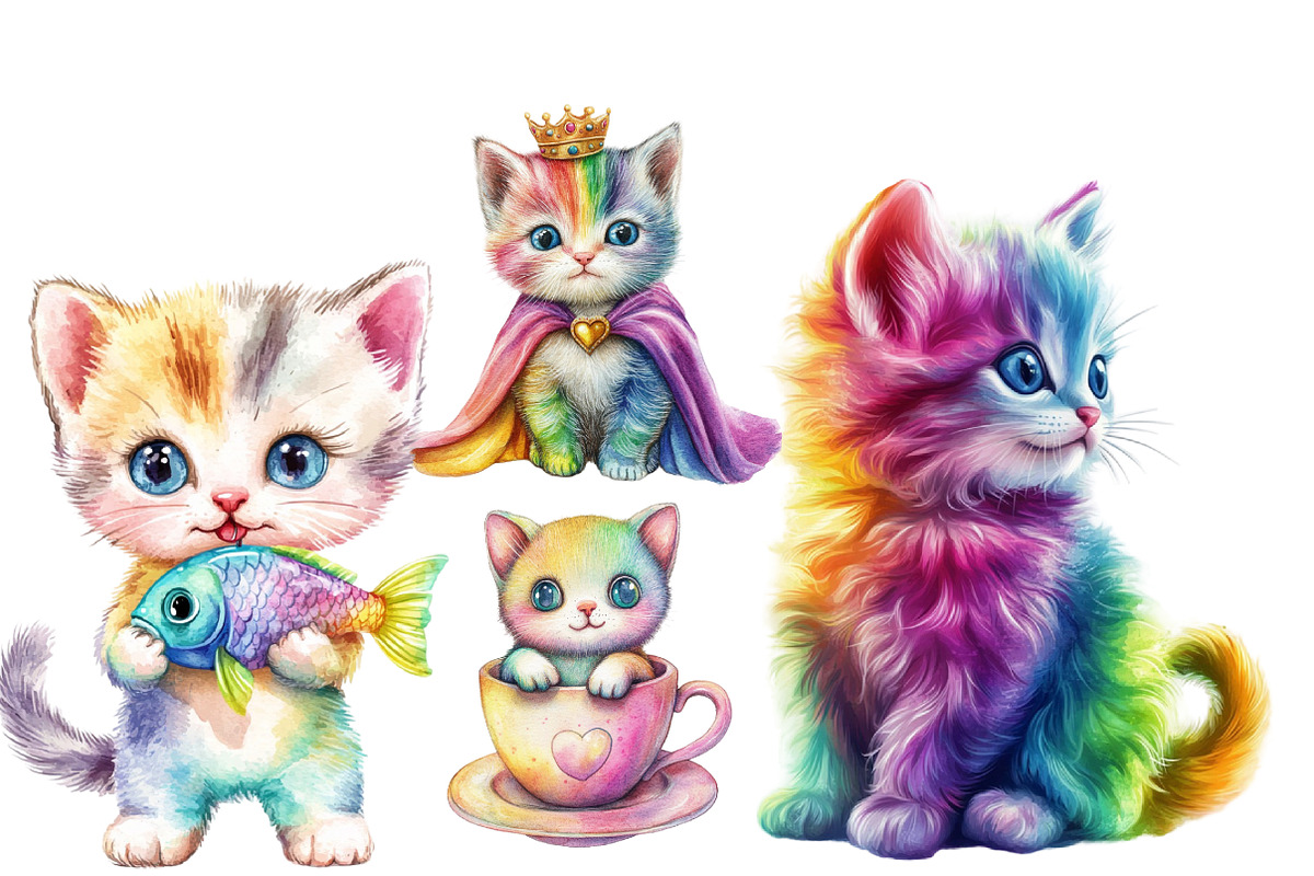 Adorable Rainbow Cute Cat Clipart, an Illustration by Designworld (Photo 4 of 6)
