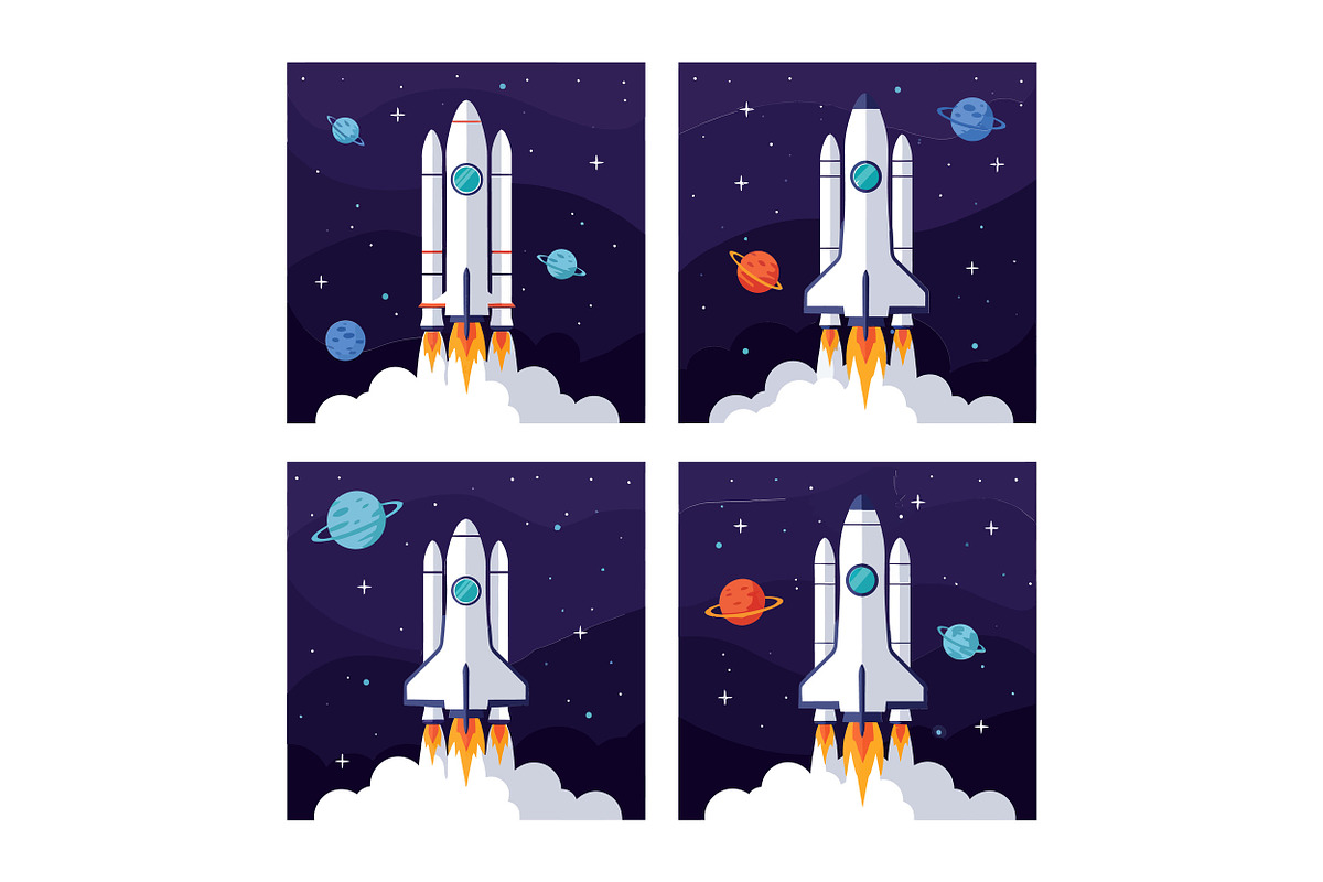 Rocket launching into space with col, an Illustration by designvectx