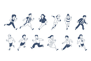 Doodle running characters. People, a Sport Illustration by LadadikArt