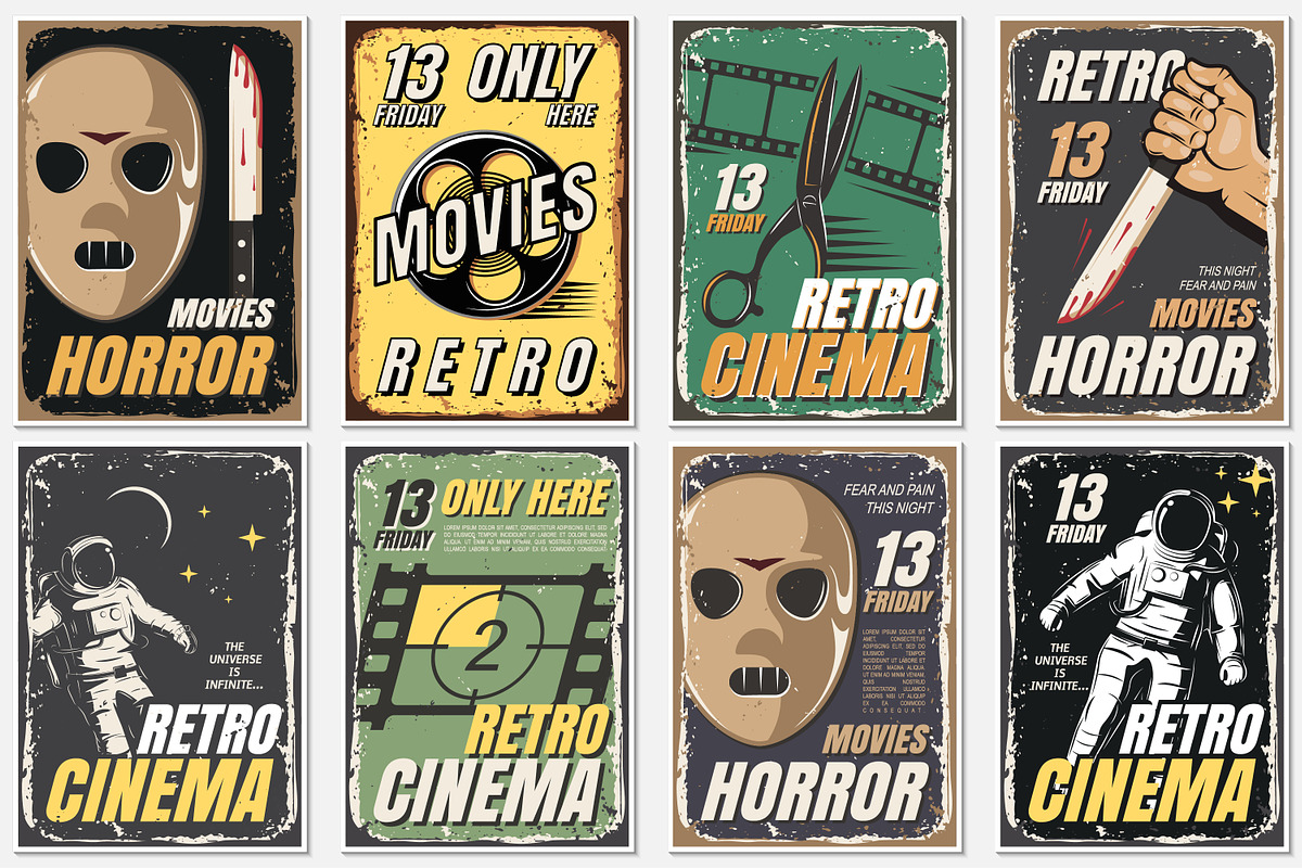 Posters of movie in retro style., a Texture Illustration by Nomber_86 (Photo 2 of 6)