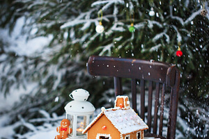 Gingerbread house on the snow, a Holiday Photo by Kate S