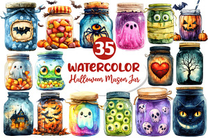 Halloween Mason Jar Clipart, an Illustration by Dream Creation