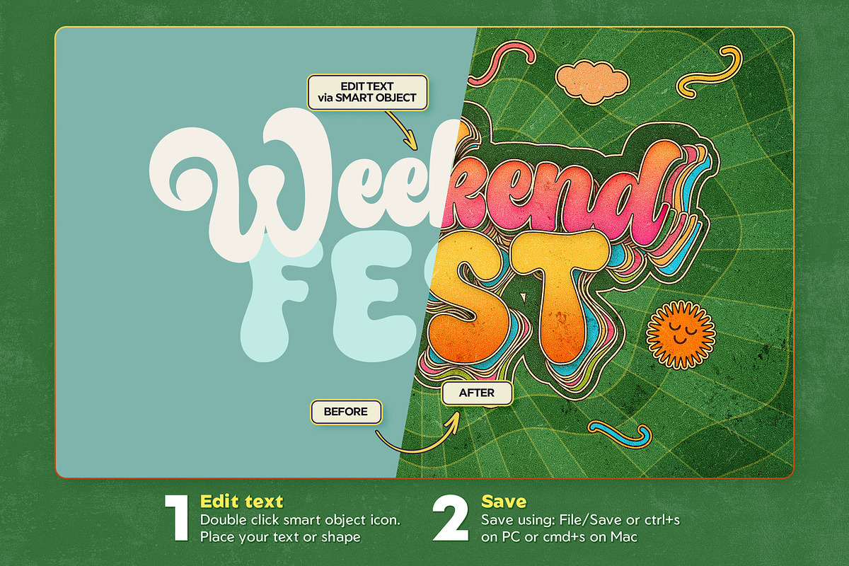 Retro Groovy Text Effects, a Layer Style Add-On by Andrew Skoch Design (Photo 2 of 9)