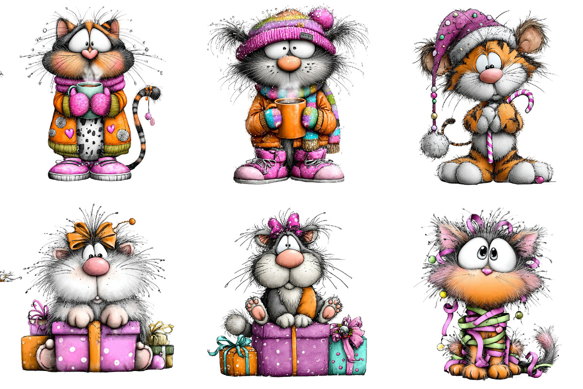 Christmas Cats Clipart, an Illustration by DreamArtGraphic (Photo 3 of 5)