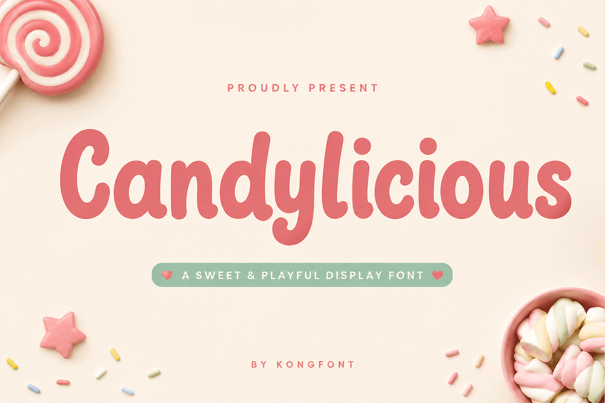 Candylicious - Sweet Display Font, a Handwritten Font by overlaytemplates (Photo 1 of 5)