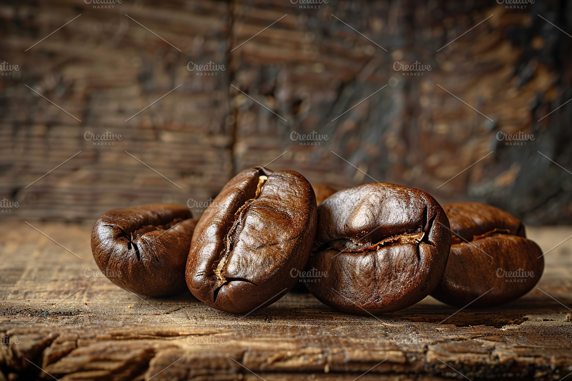 Coffee beans on wooden table, a Food & Drink Photo by AlyaAnd