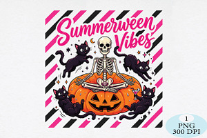 Summerween Vibes Skeleton Cat PNG, a Seasonal Illustration by Daily.Designs