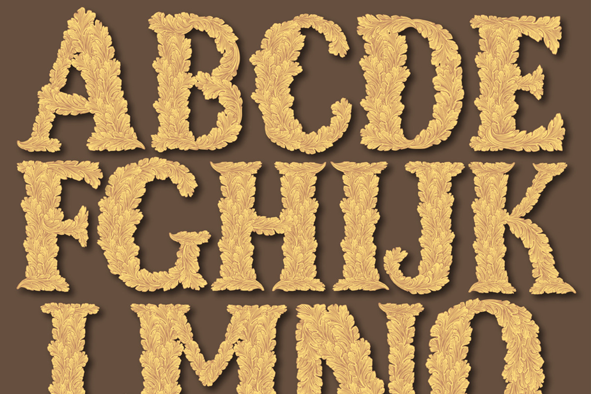 Leaves. Engraved font, an Object Graphic by Vector Engraving (Photo 3 of 4)