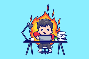 Cute Man Working On Laptop with Fire, a Person Illustration by Catalyst Labs