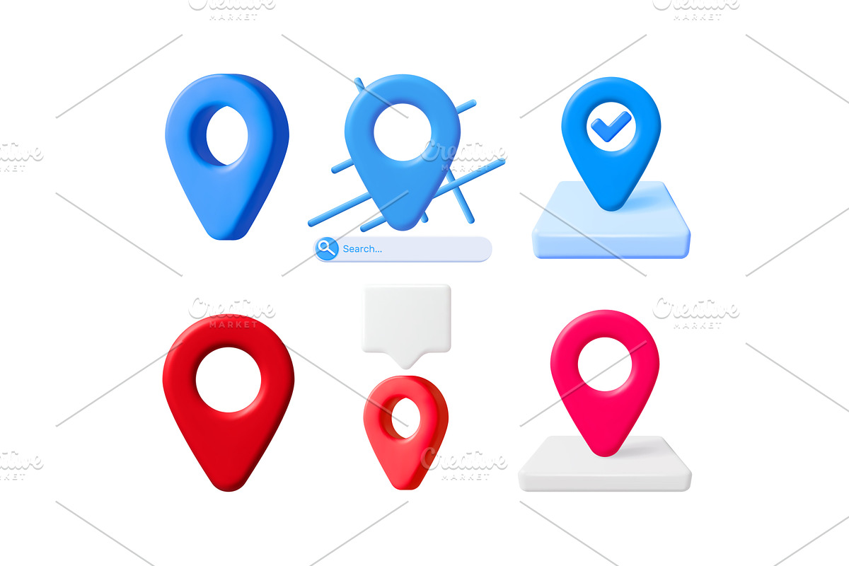 Collection of 3d vector map pin, an Object Illustration by Abscent
