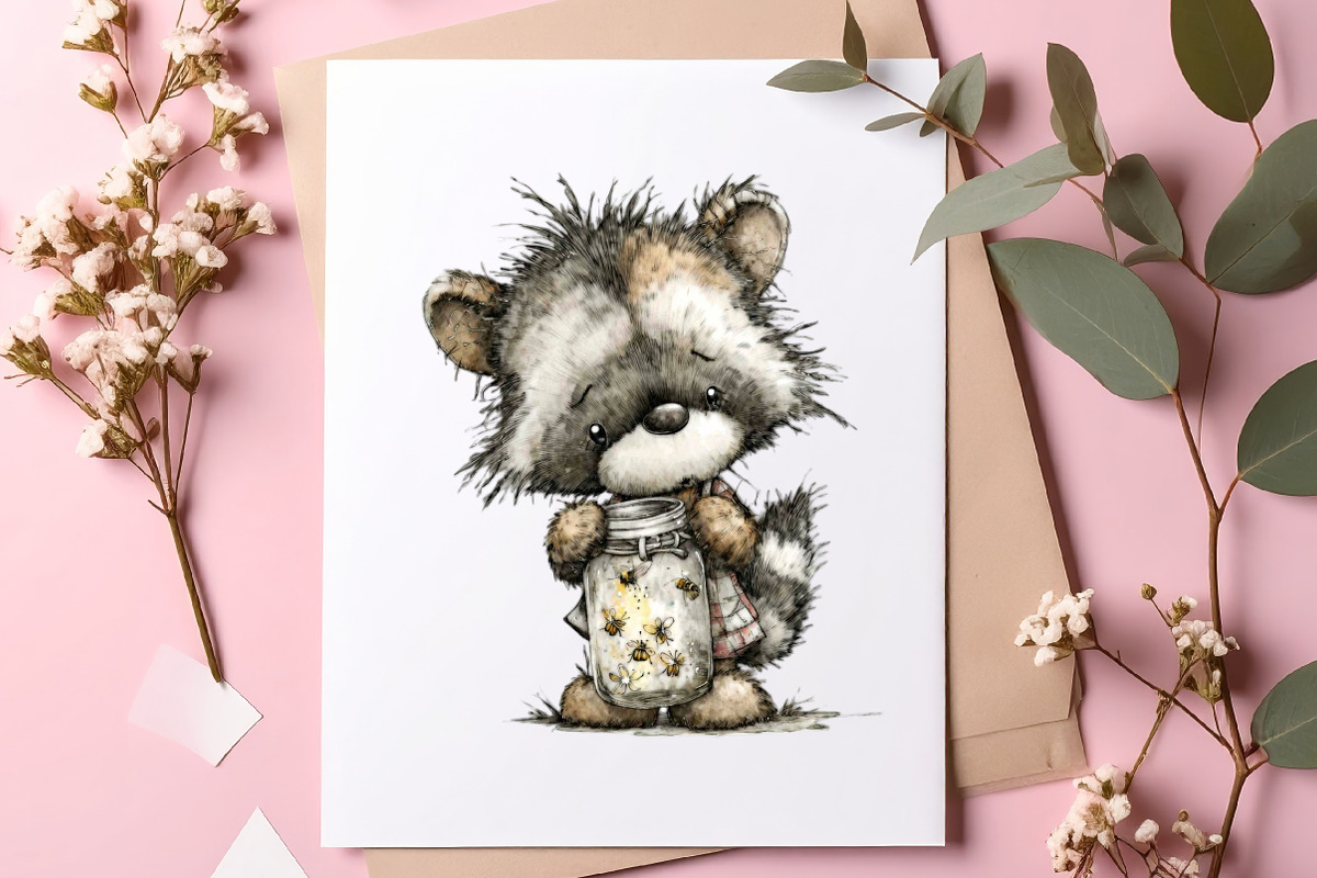 Whimsical summer raccoon clipart, an Illustration by SinaCreation (Photo 5 of 8)