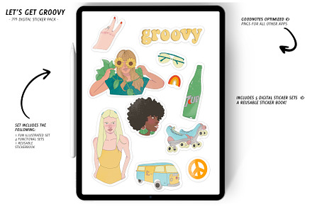 Groovy Digital Sticker Pack PNGs