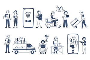 Doodle online shopping characters, a Technology Illustration by LadadikArt
