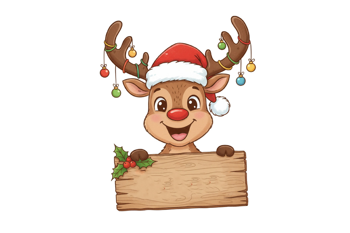 Funny Christmas Reindeer with Sign, an Illustration by Designking (Photo 1 of 6)