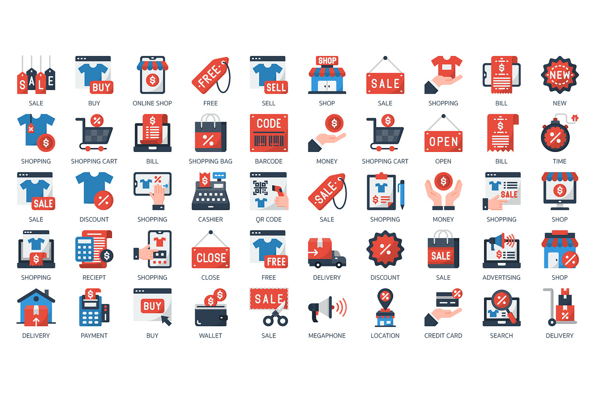 Sale And Shopping Flat Style Icon, an Outline Icon by sripfoto (Photo 2 of 2)