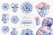 Blue chinoiserie watercolor plate, a Decorative Illustration by Invite to Clipart (Thumbnail 1 of 4)