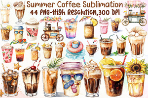 Summer Coffee Sublimation Clipart Bu, an Illustration by Sublimation Artist